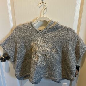 Gray Hooded Kids Sweater with Floral Design